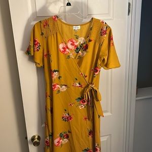 Mustard floral wrap dress